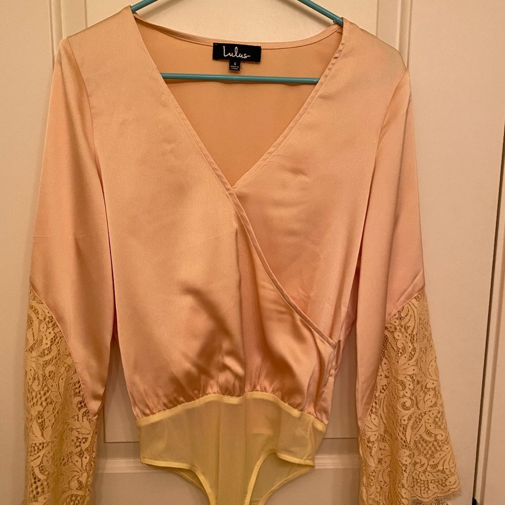 Yellow Satin & Lace Bodysuit/Blouse